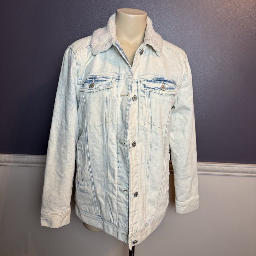 Hollister Jacket Woman's Small Blue Denim Sherpa Fleece Epic Flex Jean Coat Y2K